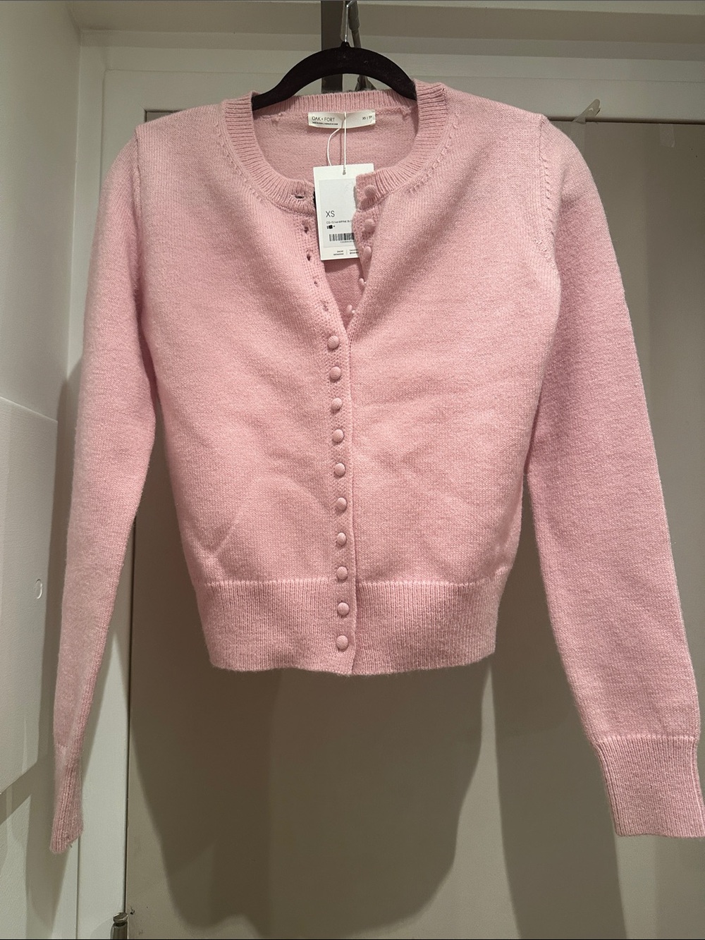 BNWT OAK + FORT Pink Covered-Button Round-Neck Cardigan